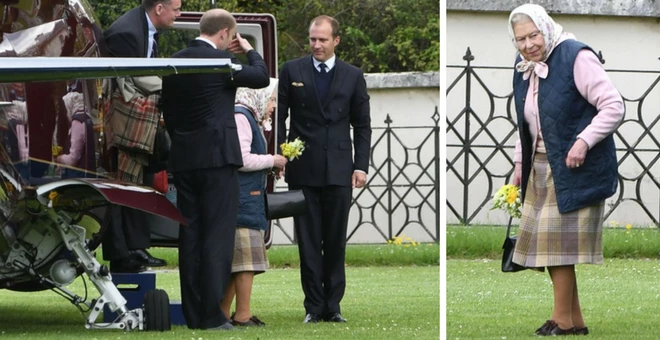 Αγνώριστη η Ελισάβετ: Με τσεμπέρι και χοντρό καλσόν επιβιβάστηκε στο προσωπικό της ελικόπτερο (εικόνες)